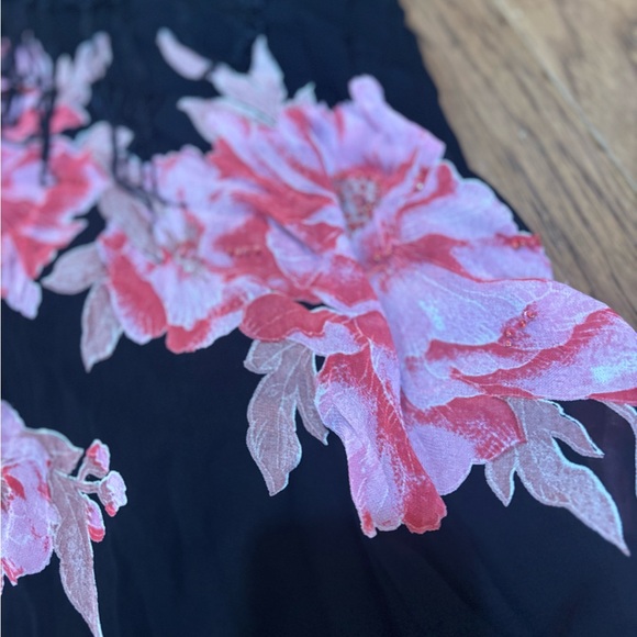 Vintage Whimsigoth Boho Fairycore Black Floral Fringe Chiffon Dress Beaded - Picture 15 of 15